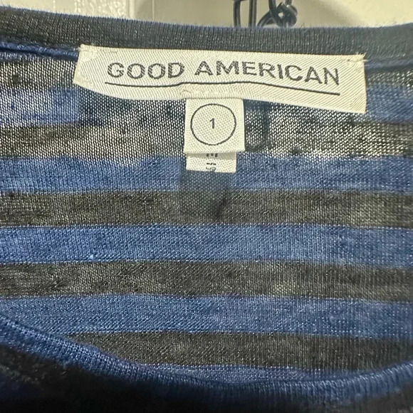 Good American Navy 100% Linen Stripe Blouse Size Small - Picture 3 of 4